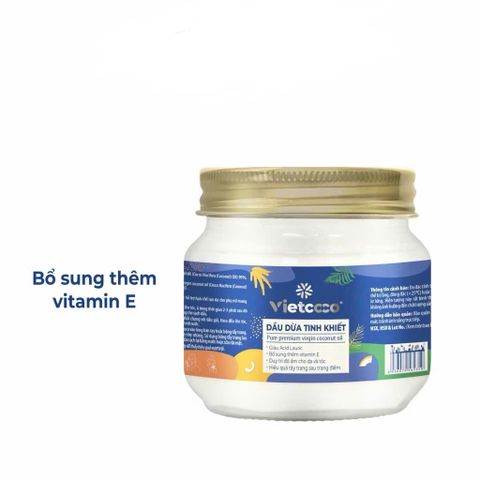 Dầu Dừa Tinh Khiết Vietcoco 200ml - Dầu Dưỡng Thể Tự Nhiên, Không Chất Bảo Quản, Làm Đẹp Da, 100% Từ Cơm Dừa
