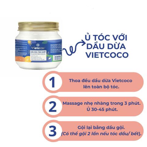 Dầu Dừa Tinh Khiết Vietcoco 200ml - Dầu Dưỡng Thể Tự Nhiên, Không Chất Bảo Quản, Làm Đẹp Da, 100% Từ Cơm Dừa