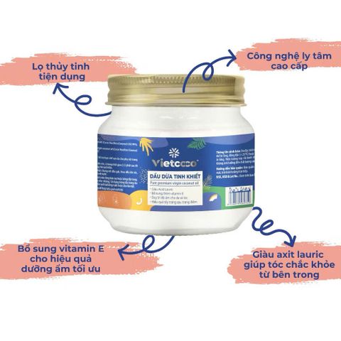 Dầu Dừa Tinh Khiết Vietcoco 200ml - Dầu Dưỡng Thể Tự Nhiên, Không Chất Bảo Quản, Làm Đẹp Da, 100% Từ Cơm Dừa