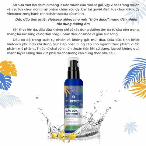 Dầu Dừa Tinh Khiết Vietcoco 130ml - Dưỡng Da, Tẩy Trang, Dưỡng Tóc, Giàu Vitamin E, Mỹ Phẩm Tự Nhiên Đa Năng