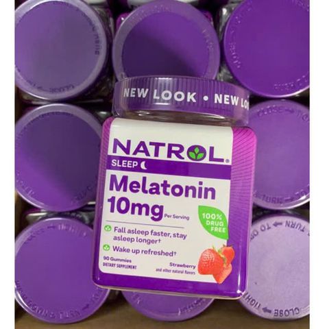 Kẹo dẻo hỗ trợ ngủ ngon Natrol 10mg - Giúp ngủ sâu tự nhiên, không gây phụ thuộc, hộp 90 viên hương dâu tây ngon miệng.