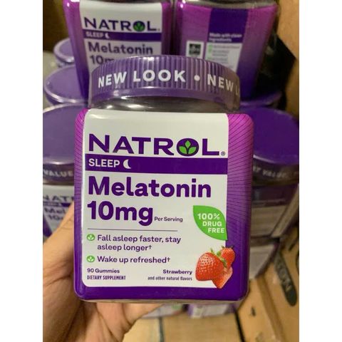 Kẹo dẻo hỗ trợ ngủ ngon Natrol 10mg - Giúp ngủ sâu tự nhiên, không gây phụ thuộc, hộp 90 viên hương dâu tây ngon miệng.