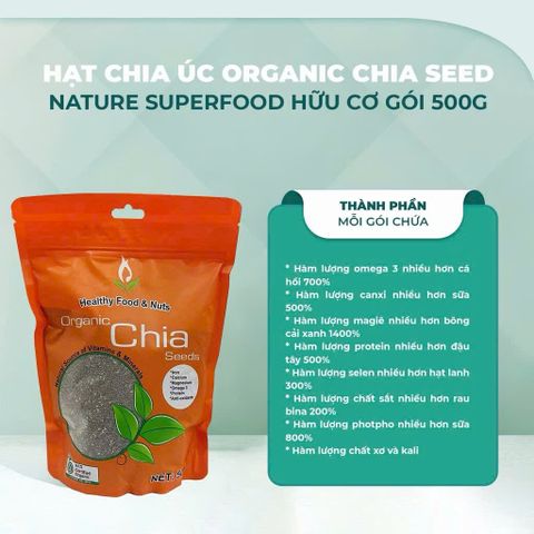 Hạt chia Úc hữu cơ organic chia seed Healthy care 500g chất xơ, omega 3, canxi protein giảm cân 223887