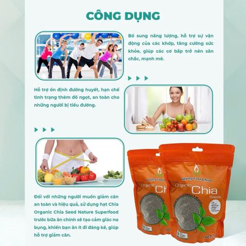 Hạt chia Úc hữu cơ organic chia seed Healthy care 500g chất xơ, omega 3, canxi protein giảm cân