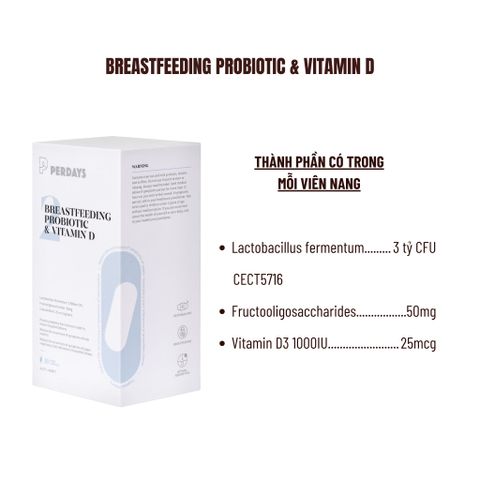 Viên Uống PERDAYS Breastfeeding Probiotic & Vitamin D - Hỗ Trợ Tiêu Hóa và Miễn Dịch Cho Mẹ Bầu và Sau Sinh