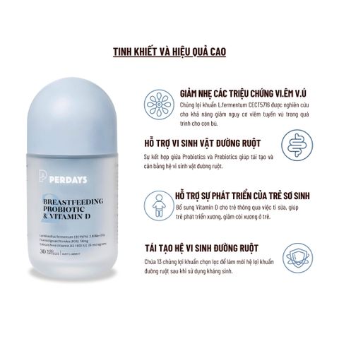 Viên Uống PERDAYS Breastfeeding Probiotic & Vitamin D - Hỗ Trợ Tiêu Hóa và Miễn Dịch Cho Mẹ Bầu và Sau Sinh