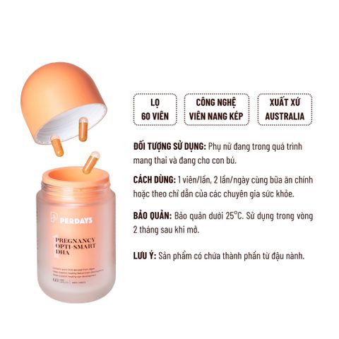 Viên Uống Bổ Sung DHA Sn-2 PERDAYS Pregnancy Opti-smart - Hỗ Trợ Phát Triển Não Bộ Thai Nhi, Tăng Cường Sức Khỏe Mẹ Bầu – Lọ 60 Viên