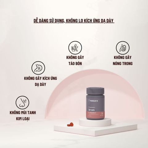 Viên Uống Sắt PERDAYS Pregnancy Iron - Bổ Sung Sắt & Vitamin C Cho Mẹ Bầu, Ngăn Ngừa Thiếu Máu, Tăng Cường Miễn Dịch - Lọ 30 Viên
