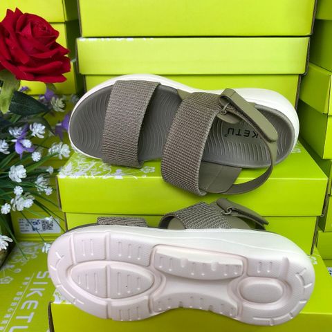 Sandal Nữ Quai Ngang Hãng Siketu 2024 - Thể Thao, Đế Bằng 5Cm, Phong Cách Sang Trọng, Nhiều Màu Đen, Xanh, Kaki