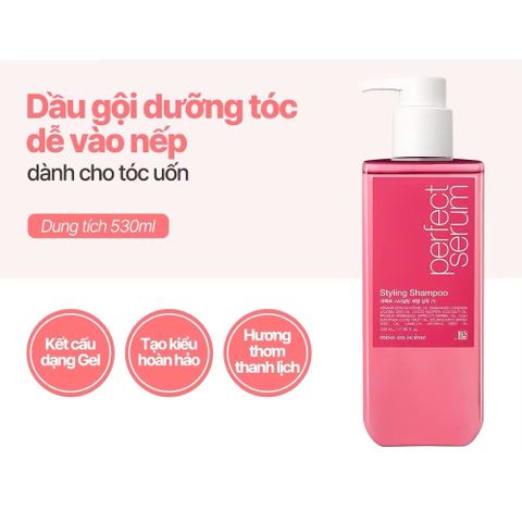 Dầu Gội Mise en Scène Perfect Serum Styling 530ml - Dưỡng Tóc Suôn Mượt, Tạo Kiểu Hoàn Hảo, Chiết Xuất 7 Loại Dầu Cao Cấp