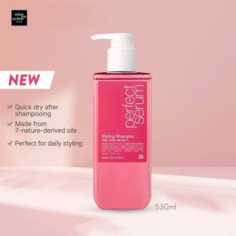 Dầu Gội Mise en Scène Perfect Serum Styling 530ml - Dưỡng Tóc Suôn Mượt, Tạo Kiểu Hoàn Hảo, Chiết Xuất 7 Loại Dầu Cao Cấp