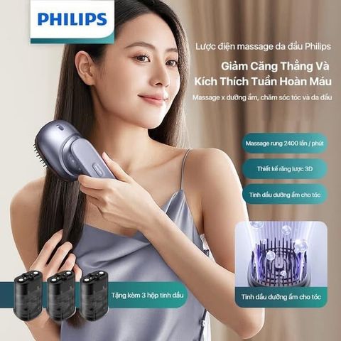 Lược Massage Phun Tinh Dầu Philips 1511 - Cung Cấp Sự Thư Giãn Da Đầu, Giảm Căng Thẳng, Dưỡng Tóc Khỏe Mạnh, Thiết Kế Nhỏ Gọn Dễ Dàng Vệ Sinh