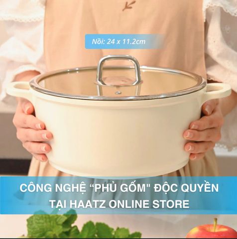 Nồi Gốm Chống Dính Haatz 24cm Xtrema - Dùng Tất Cả Loại Bếp - An Toàn Cho Sức Khỏe, Bảo Hành 24 Tháng