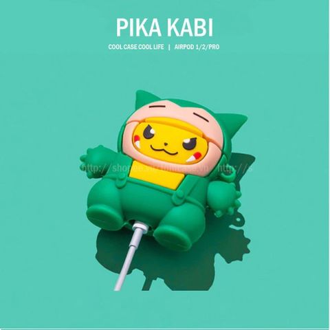 Vỏ Bọc AirPods Silicon Dẻo Pika Kabi Xanh Cho AirPods 1 2 - Phụ Kiện Hộp Sạc Tai Nghe, Kèm Móc Khóa Thời Trang