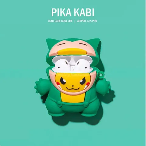 Vỏ Bọc AirPods Silicon Dẻo Pika Kabi Xanh Cho AirPods 1 2 - Phụ Kiện Hộp Sạc Tai Nghe, Kèm Móc Khóa Thời Trang