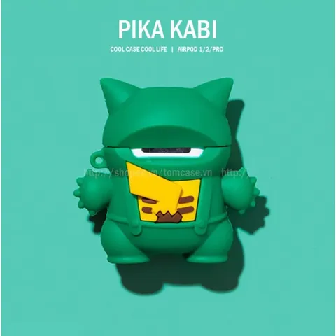 Vỏ Bọc AirPods Silicon Dẻo Pika Kabi Xanh Cho AirPods 1 2 - Phụ Kiện Hộp Sạc Tai Nghe, Kèm Móc Khóa Thời Trang