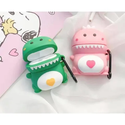 Vỏ Bọc Silicon Dẻo AirPods 1 2 - Khủng Long Trái Tim Siêu Cute - Case Tai Nghe Độc Đáo và Chất Lượng Cao
