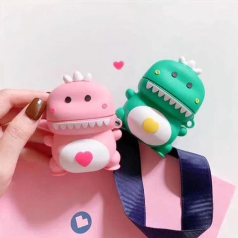Vỏ Bọc Silicon Dẻo AirPods 1 2 - Khủng Long Trái Tim Siêu Cute - Case Tai Nghe Độc Đáo và Chất Lượng Cao