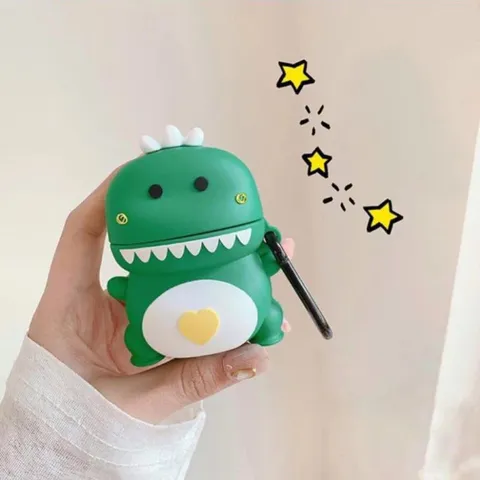 Vỏ Bọc Silicon Dẻo AirPods 1 2 - Khủng Long Trái Tim Siêu Cute - Case Tai Nghe Độc Đáo và Chất Lượng Cao
