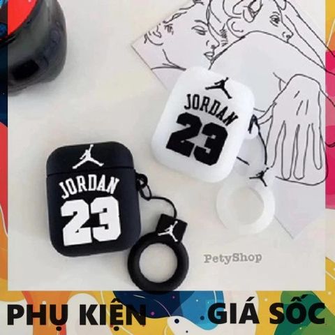 Vỏ Bọc Airpods 1 2 Jordan 23 Đen - Bao Silicon Mềm Chống Trầy Cho Hộp Sạc Tai Nghe Airpods 1 2 Dẻo Đẹp, Chất Lượng Cao