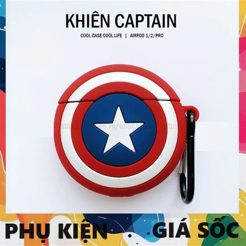 Vỏ Bọc Silicon AirPods 1 2 PRO - Khiên Captain America Độc Đáo Cho Hộp Sạc Tai Nghe Không Dây