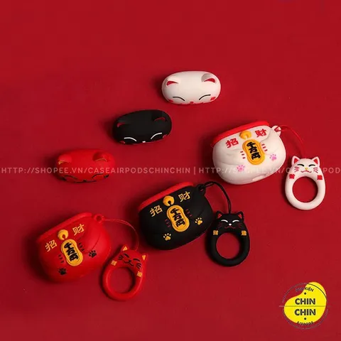 Vỏ Bọc Airpods 1 2 PRO Silicon Dẻo - Thiết Kế Mèo Thần Tài Độc Đáo Cho Hộp Sạc Tai Nghe AirPods