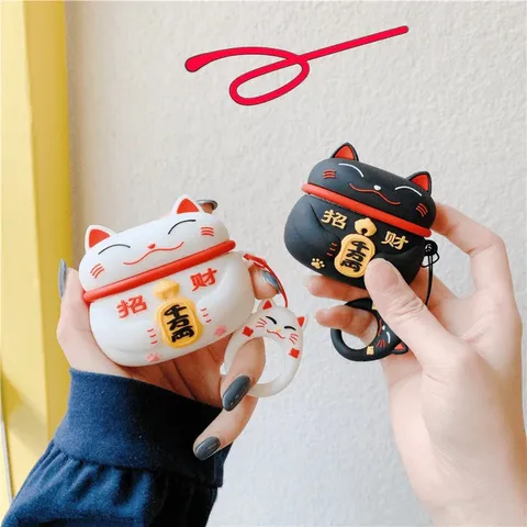 Vỏ Bọc Airpods 1 2 PRO Silicon Dẻo - Thiết Kế Mèo Thần Tài Độc Đáo Cho Hộp Sạc Tai Nghe AirPods