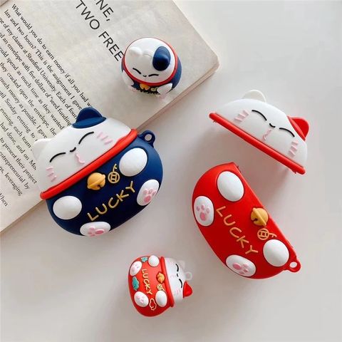 Vỏ Bọc Silicon Mềm cho AirPods 1 2 - Thiết Kế Mèo May Mắn Lucky Độc Đáo, Phù Hợp với Hộp Sạc Tai Nghe Dễ Thương