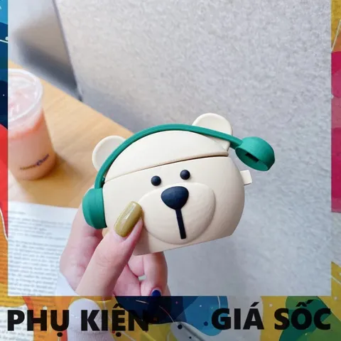 Vỏ Bọc Silicon Gấu Bear Music Cho AirPods 1 2 - Bảo Vệ Tai Nghe Không Dây Dày Dặn, Thiết Kế Độc Đáo, Phụ Kiện Thời Trang