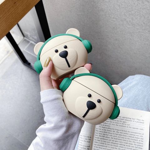 Vỏ Bọc Silicon Gấu Bear Music Cho AirPods 1 2 - Bảo Vệ Tai Nghe Không Dây Dày Dặn, Thiết Kế Độc Đáo, Phụ Kiện Thời Trang