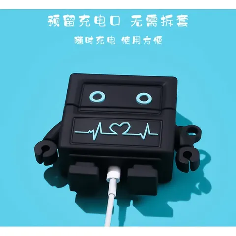 Vỏ Bọc Tai Nghe Airpods 1 2 Silicon Mềm (ROBOT Đen) - Hộp Sạc Không Dây Chống Trầy, Phụ Kiện Tai Nghe Thời Trang