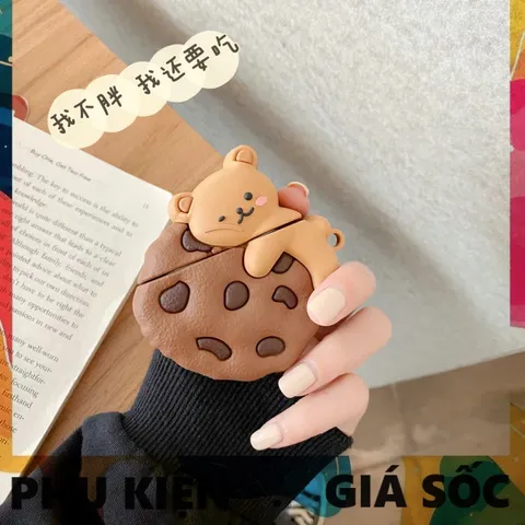 Vỏ Bọc Silicon Gấu Nâu Bánh Quy Cho Airpods 1 2 - Hộp Sạc Tai Nghe Không Dây Chất Lượng Cao