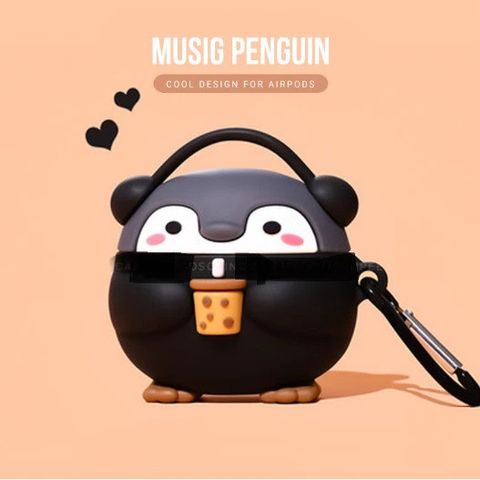 Vỏ Bọc Silicon Mềm AirPods 1 2 Pro - Hình Chim Cánh Cụt Trà Sữa Dễ Thương - Phụ Kiện Tai Nghe Chính Hãng