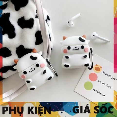 Vỏ Bọc AirPods 1 2 Pro Bò Sữa Cute - Bao Silicon Dẻo, Phụ Kiện Tai Nghe Không Dây, Hàng Chính Hãng