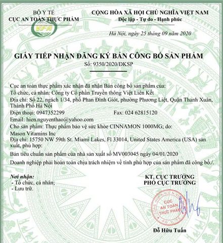 Mason Natural Cinnamon 1000mg - Viên hỗ trợ kiểm soát chỉ số đường huyết cho người tiểu đường - Hộp 100 viên