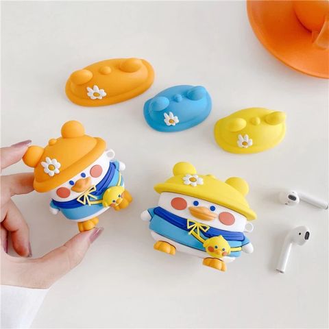 Vỏ Bọc AirPods 1 2 Vịt Con Mũ Hoa - Bao Silicon Mềm Chống Trầy Cho Hộp Sạc Tai Nghe AirPods 1 2