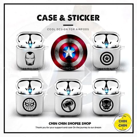 Combo Case Airpod Trong Suốt Chống Bụi - Miếng Dán Nam Châm Báo Đen Cho Airpods 1 2 - Phụ Kiện Chất Lượng Cao