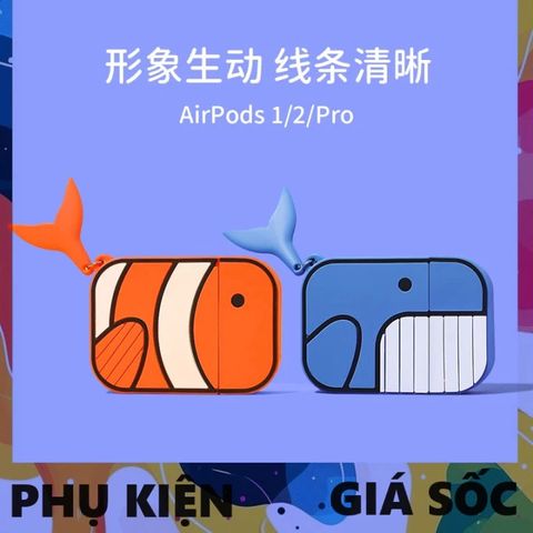 Vỏ Bọc AirPods 1 2 Silicon Dẻo - Thiết Kế Cá Nemo / Cá Voi Cho Hộp Sạc Tai Nghe AirPods, Phụ Kiện Độc Đáo