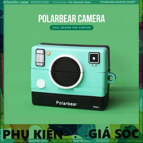 Vỏ Bọc Silicon AirPods 1 2 PRO - Hình Máy Ảnh Camera Polarbear, Phụ Kiện Tai Nghe Thời Trang, Bảo Vệ Hộp Sạc Chất Lượng