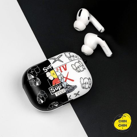 Vỏ Bọc AirPods Pro KawsxSup Đen Trắng Bằng Chất Liệu Nhựa Dẻo - Phụ Kiện Thời Trang Cho Tai Nghe AirPods PRO