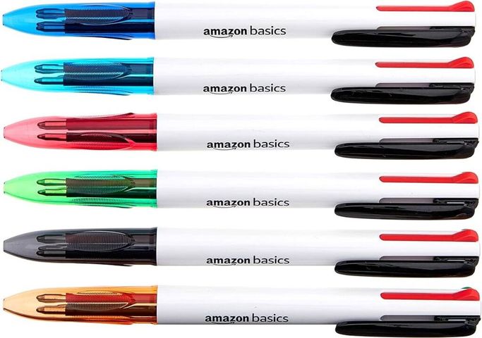 Bộ 6 Bút Bi 4 Màu trong 1 Amazon Basics - Chất Lượng Cao, Tiện Lợi cho Học Tập và Văn Phòng