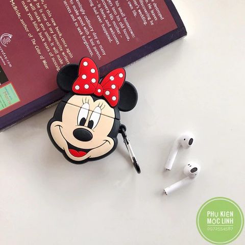Vỏ Bọc Silicon Dẻo AirPods 1 2 - Hình Minnie Đeo Nơ Dễ Thương Cho Hộp Sạc Tai Nghe
