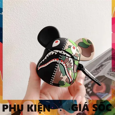 Vỏ Bọc Silicon Mặt Gấu BAPE cho AirPods 1 2 PRO - Bao Sạc Tai Nghe Chất Lượng, Thiết Kế Độc Đáo, Phụ Kiện Thời Trang