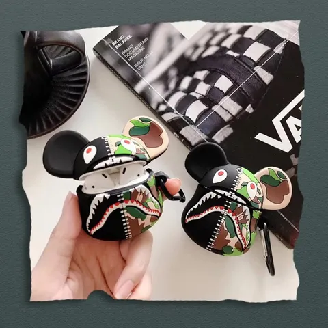 Vỏ Bọc Silicon Mặt Gấu BAPE cho AirPods 1 2 PRO - Bao Sạc Tai Nghe Chất Lượng, Thiết Kế Độc Đáo, Phụ Kiện Thời Trang