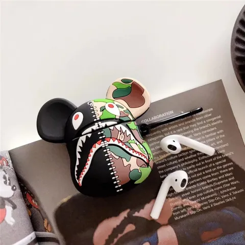 Vỏ Bọc Silicon Mặt Gấu BAPE cho AirPods 1 2 PRO - Bao Sạc Tai Nghe Chất Lượng, Thiết Kế Độc Đáo, Phụ Kiện Thời Trang