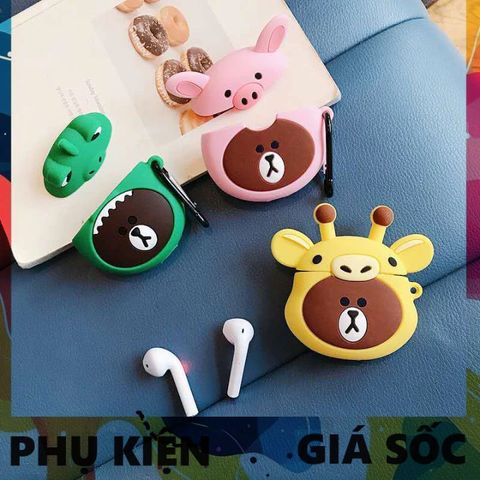Vỏ Bọc Tai Nghe AirPods 1 2 Silicone - Gấu Nâu Dễ Thương, Phụ Kiện Thời Trang Cho Hộp Sạc AirPods
