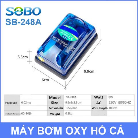 Máy Sủi Khí Oxy SOBO SB-248A & SB-348A - Thiết Bị Cung Cấp Oxy Cho Bể Cá Cảnh, Hồ Thủy Sinh, Kèm Dây Và Quả Sủi