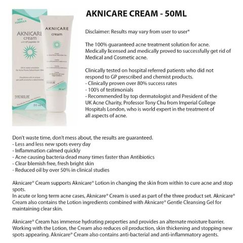 Kem Trị Mụn Aknicare 50ml - Giảm Dầu Nhờn, Ngăn Ngừa Mụn Trứng Cá, Dưỡng Da Mượt Mà, Chống Lão Hóa, Chăm Sóc Da Nhờn