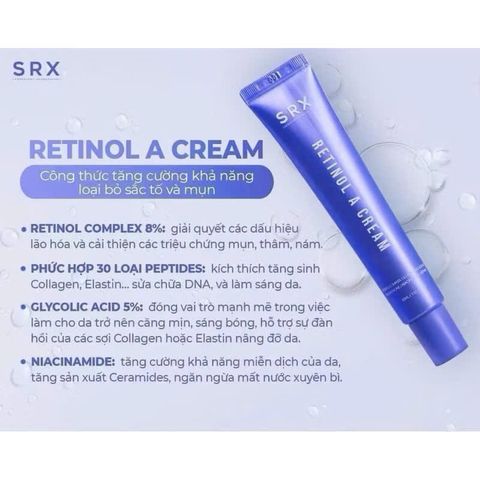Kem Dưỡng SRX Retinol A Cream 30ml - Trẻ Hóa Da, Chống Lão Hóa, Giảm Sắc Tố, Hỗ Trợ Tăng Sinh Collagen, Phù Hợp Mọi Loại Da