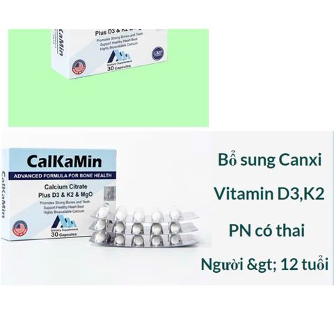 Viên Uống Canxi Hữu Cơ CalKaMin Bổ Sung Canxi, Magie, D3, K2 Cho Bà Bầu - Hỗ Trợ Xương Khỏe Mạnh, Hộp 30 Viên
